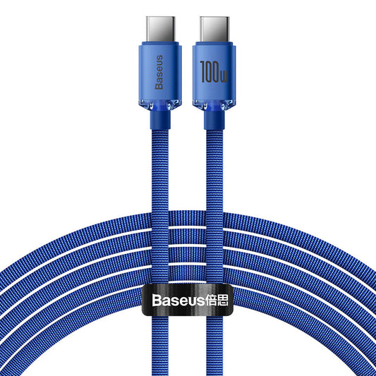 Cable de carga y datos USB-C - USB-C Serie Crystal Shine de Baseus, 100 W, 2 m, azul CAJY000703 