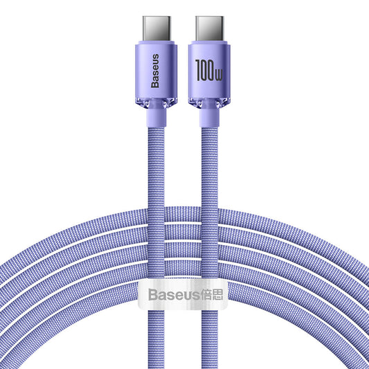 Cable de carga y datos USB-C - USB-C Serie Crystal Shine de Baseus, 100 W, 2 m, morado CAJY000705 