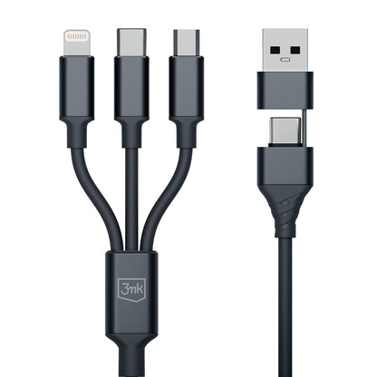 Cable de carga USB-A / USB-C - Lightning / microUSB / USB-C 3MK Hyper 3en1, 12W, 1,5m, Negro 