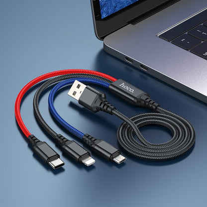 Cable de carga USB-A - Lightning / microUSB / USB-C HOCO X76 3en1, 18W, 1m, Multicolor