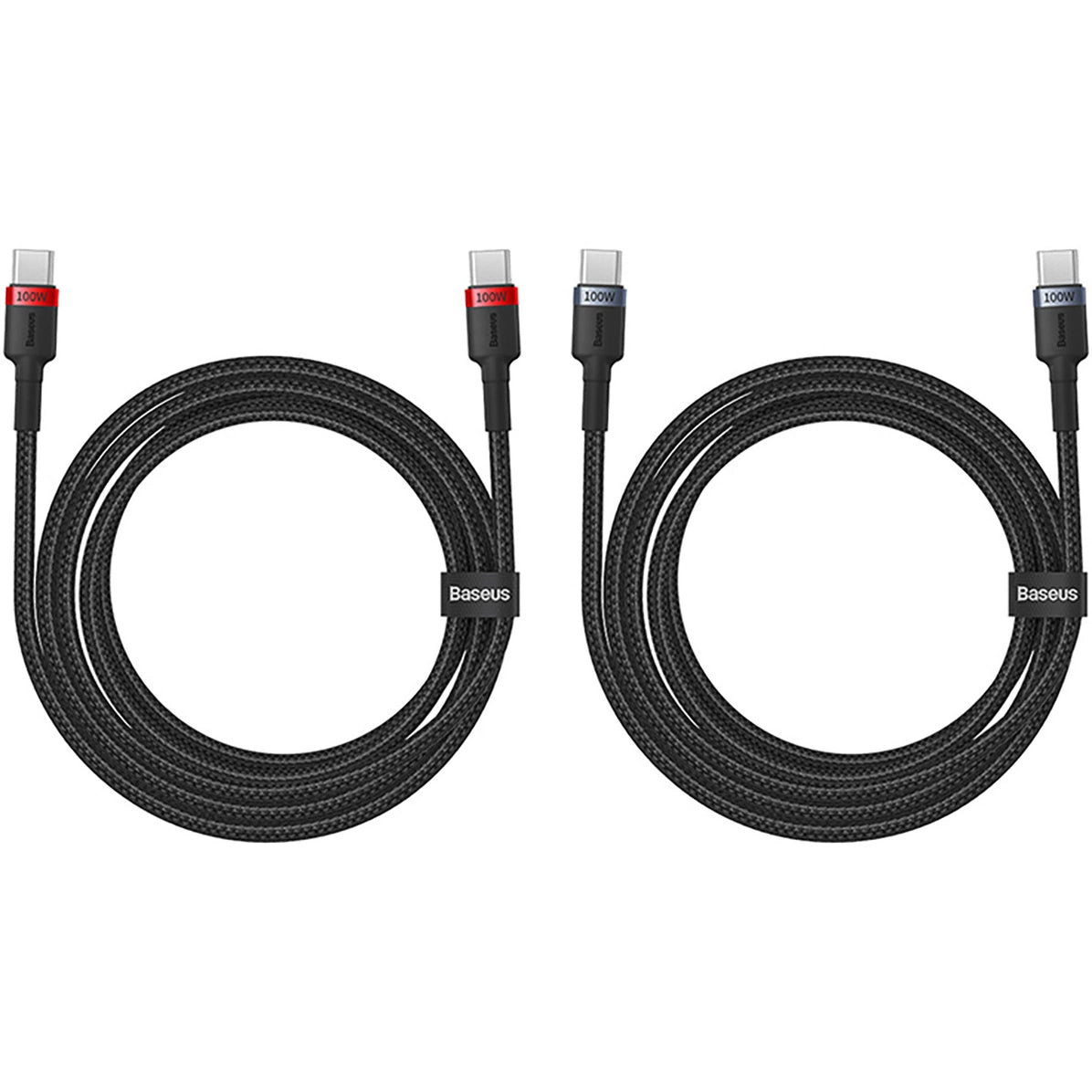 Cable de carga y datos USB-C - USB-C Baseus Cafule, 100W, 1m, Rojo, Juego de 2 piezas