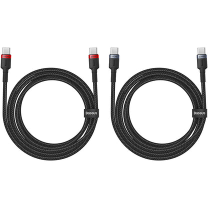 Cable de carga y datos USB-C - USB-C Baseus Cafule, 100W, 2m, Rojo, Juego de 2 piezas