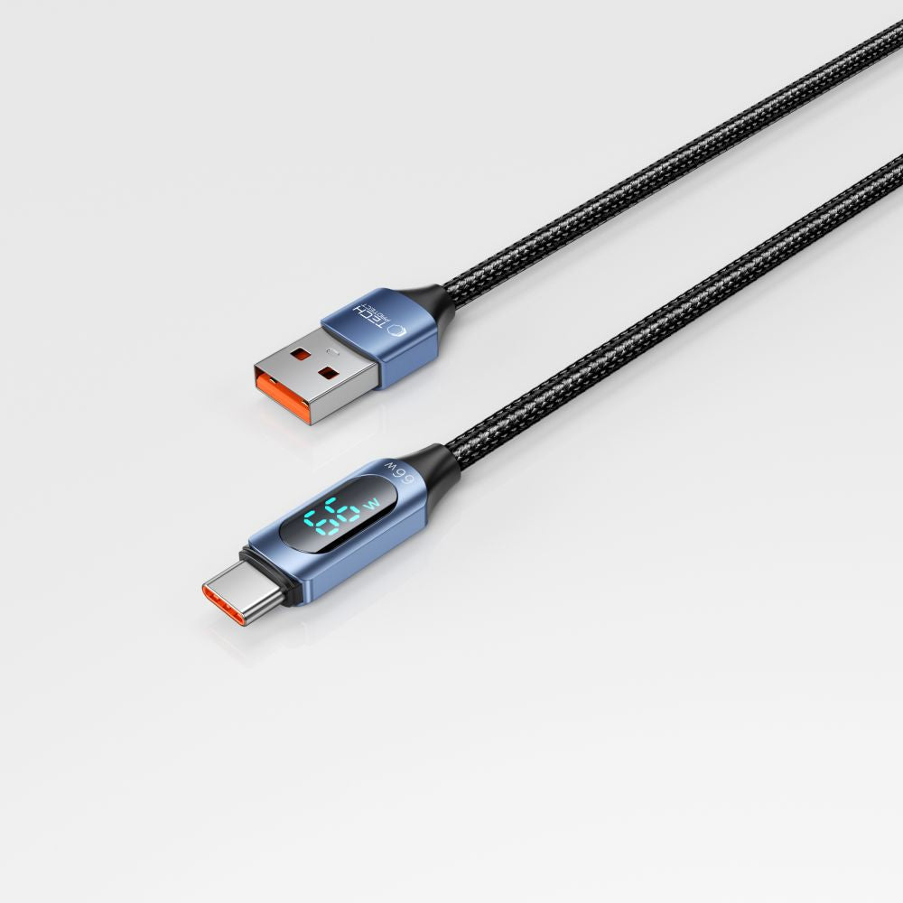 Cable de carga y datos USB-A - USB-C Tech-Protect Ultraboost LED, 66 W, 1 m, azul