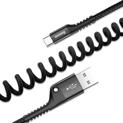 Cable de datos y carga USB-A - USB-C Baseus Fish Eye Spring, 18W, 1m, Negro CATSR-01 CATSR-01 