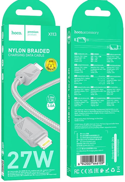 Cable de Datos y Carga USB-C - Lightning HOCO X113, 27W, 1m, Gris
