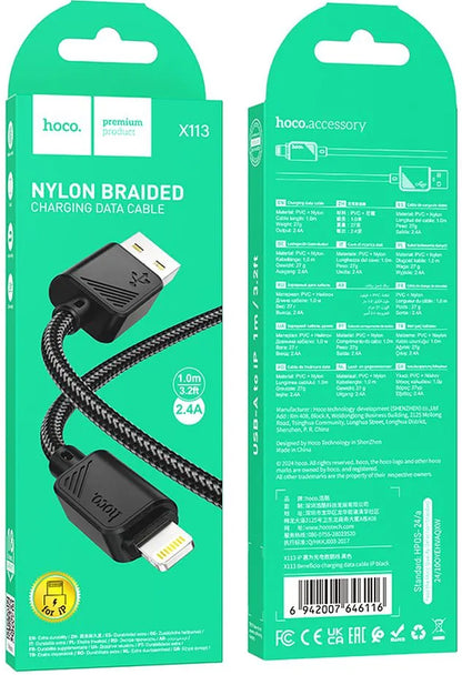 Cable de Datos y Carga USB-A - Lightning HOCO X113, 18W, 1m, Negro