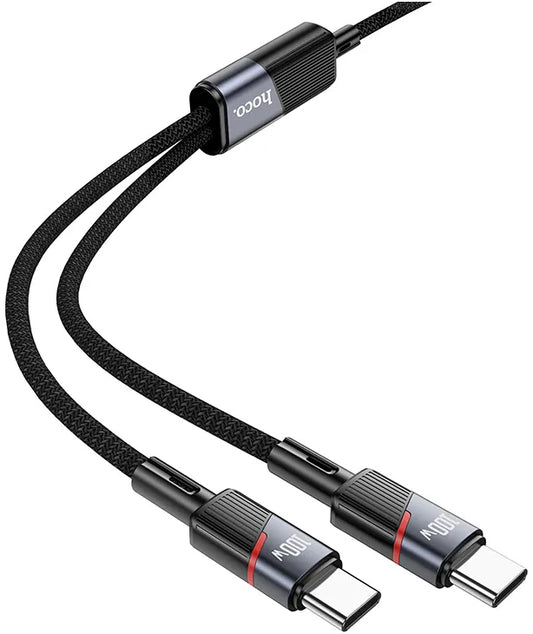 Cable de Datos y Carga USB-C - 2 x USB-C HOCO U139 2in1, 100W, 1.2m, Negro