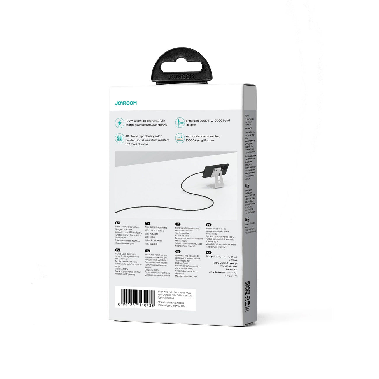 Cable de Datos y Carga USB-A - USB-C Joyroom Multi-Color S-A34, 100W, 1m, Negro