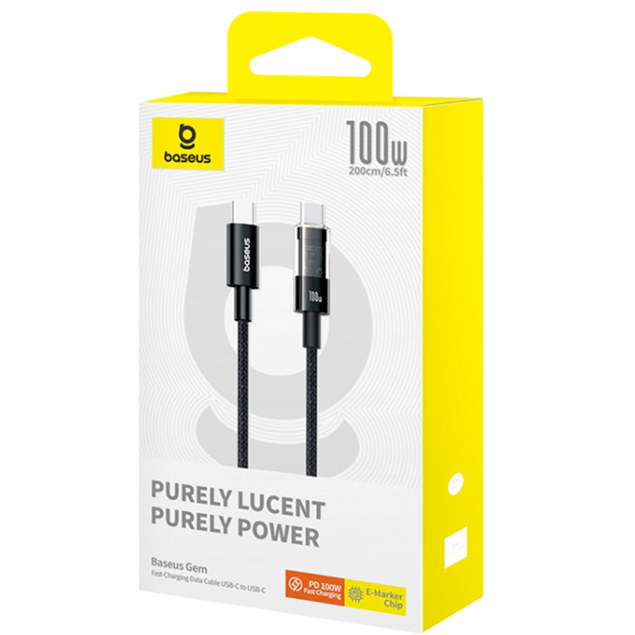 Cable de Datos y Carga USB-C - USB-C Baseus Gem, 100W, 2m, Negro P10373000111-01
