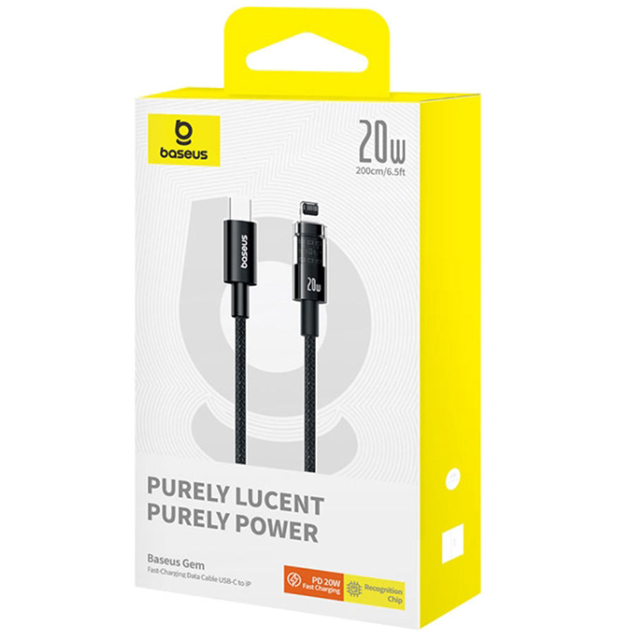 Cable de Datos y Carga USB-C - Lightning Baseus Gem, 20W, 2m, Negro P10373001111-01