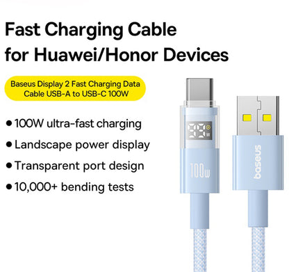 Cable de Datos y Carga USB-A - USB-C Baseus Display 2, 100W, 2m, Azul P10382701311-01