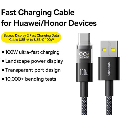 Cable de Datos y Carga USB-A - USB-C Baseus Display 2, 100W, 2m, Negro P10382701111-00