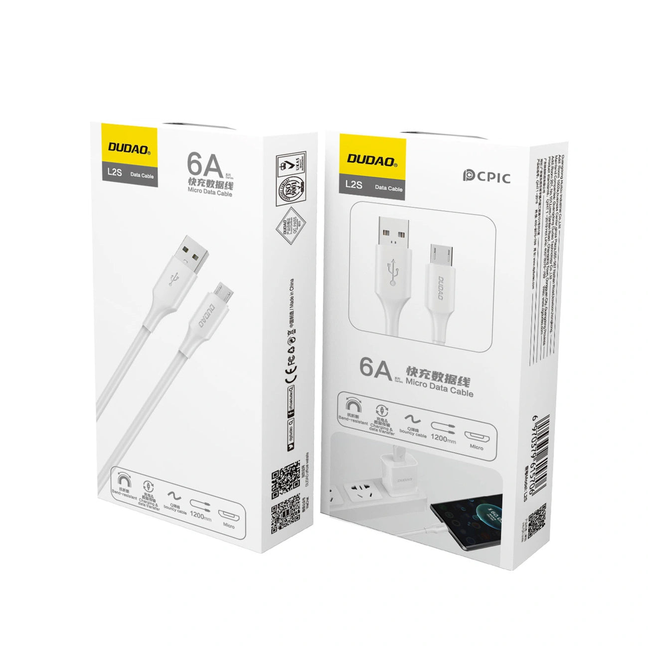 Cable de Datos y Carga USB-A - microUSB Dudao L2SM, 18W, 1.2m, Blanco