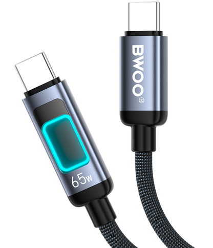 Cable de Datos y Carga USB-C - USB-C BWOO X324CC Display, 65W, 1m, Negro