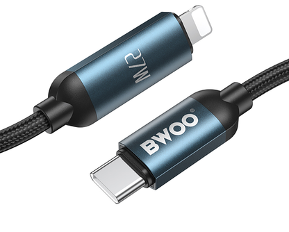 Cable de Datos y Carga USB-C - Lightning BWOO X305 Display, 27W, 1m, Negro