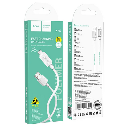 Cable de Datos y Carga USB-A - microUSB HOCO X107, 18W, 1m, Blanco