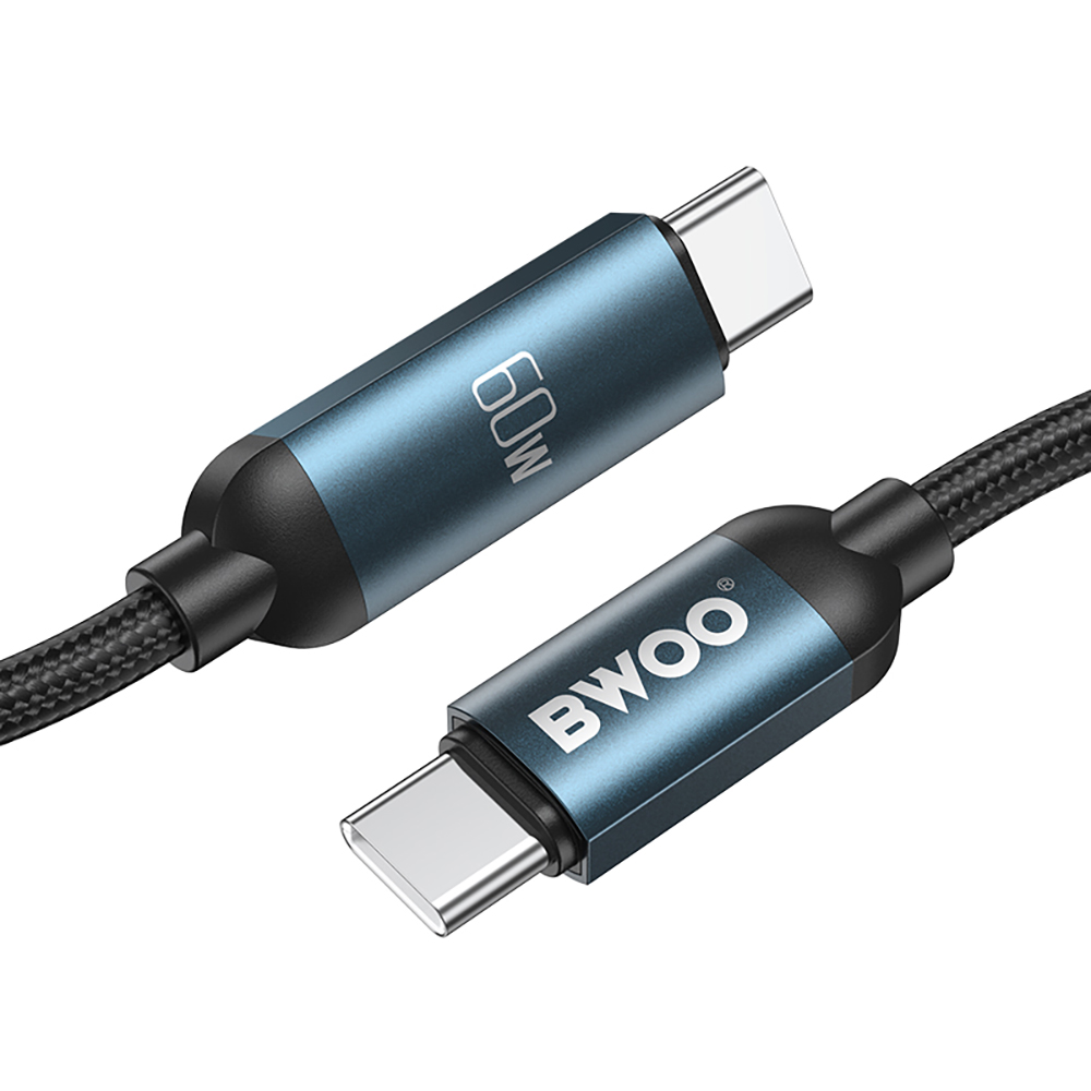 Cable de Datos y Carga USB-C - USB-C BWOO BO-X304 Led, 60W, 1m, Negro