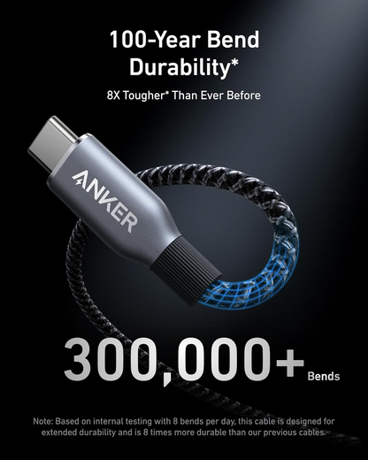 Cable de datos y carga USB-C a USB-C Anker Prime, 240 W, 0,9 m, negro A88E2011