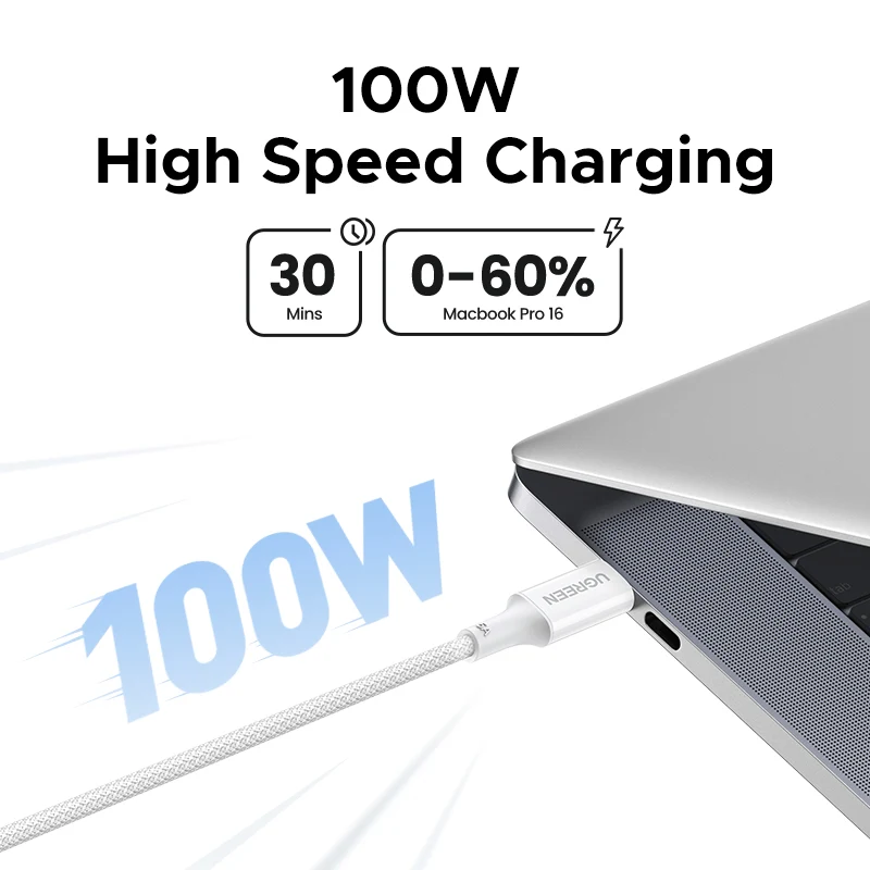 Cable de Datos y Carga USB-C - USB-C UGREEN L502 (35221), 100W, 2m, Blanco