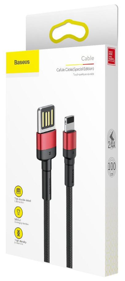 Cable de datos y carga USB-A - Lightning Baseus Cafule, 18W, 1m, Rojo CALKLF-G91 