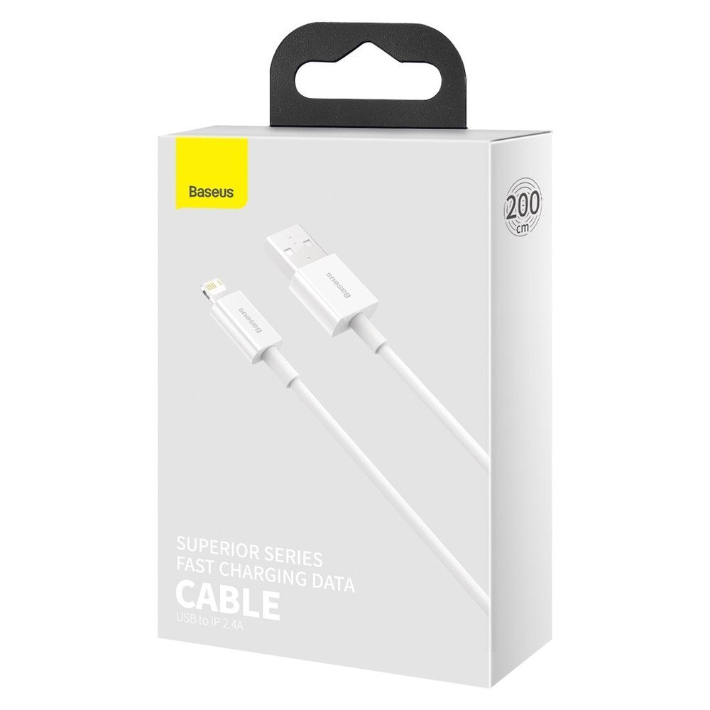 Cable de datos y carga USB-A - Lightning Baseus Superior Series, 20W, 2m, Blanco CALYS-C02