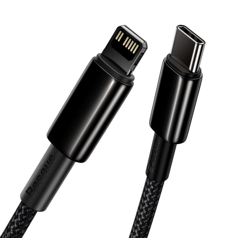 Cable de carga y datos USB-C - Lightning Baseus Tungsteno Tungsteno Oro, 20W, 2m, Negro CATLWWJ-A01