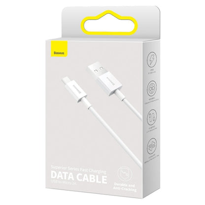 Cable de datos y carga USB-A - microUSB Baseus Superior Series, 18W, 1m, Blanco CAMYS-02