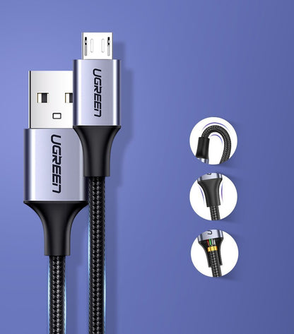 Cable de Datos y Carga USB-A - microUSB UGREEN US290, 18W, 1.5m, Negro