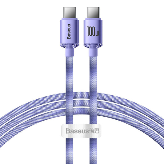 Cable de carga y datos USB-C - USB-C Serie Crystal Shine de Baseus, 100 W, 1,2 m, morado CAJY000605 