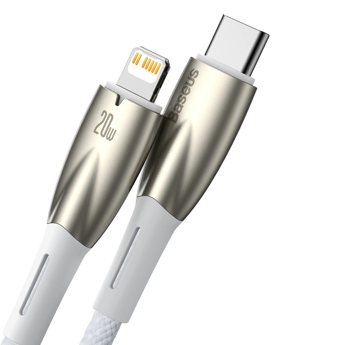 Cable de carga y datos USB-C - Lightning de la serie Glimmer de Baseus, 20 W, 1 m, blanco CADH000002 