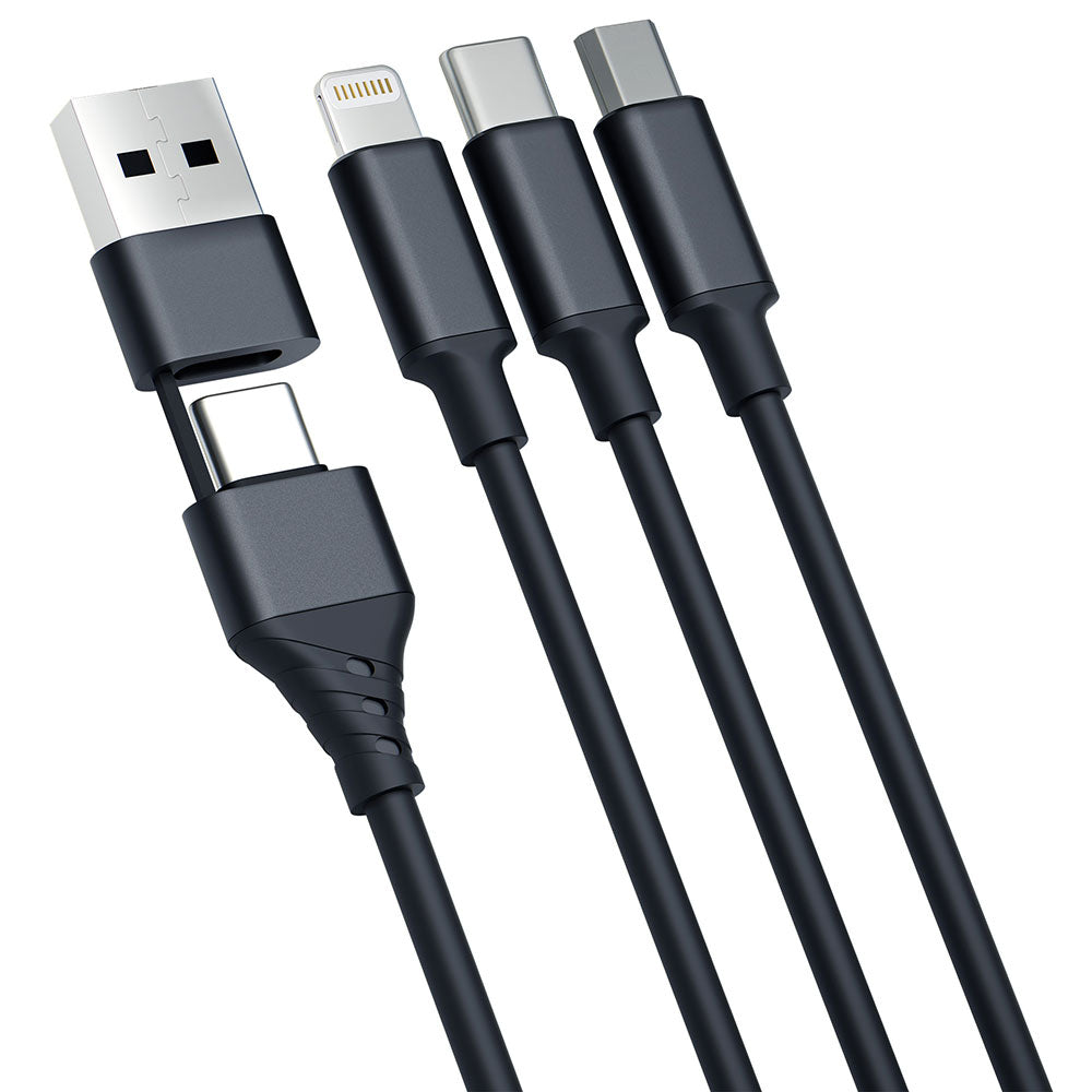 Cable de carga USB-A / USB-C - Lightning / microUSB / USB-C 3MK Hyper 3en1, 12W, 1,5m, Negro 