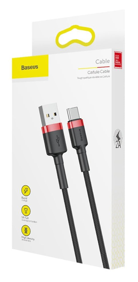 Cable de datos y carga USB-A a USB-C Baseus Cafule, 18W, 0,5m, Rojo CATKLF-D91 