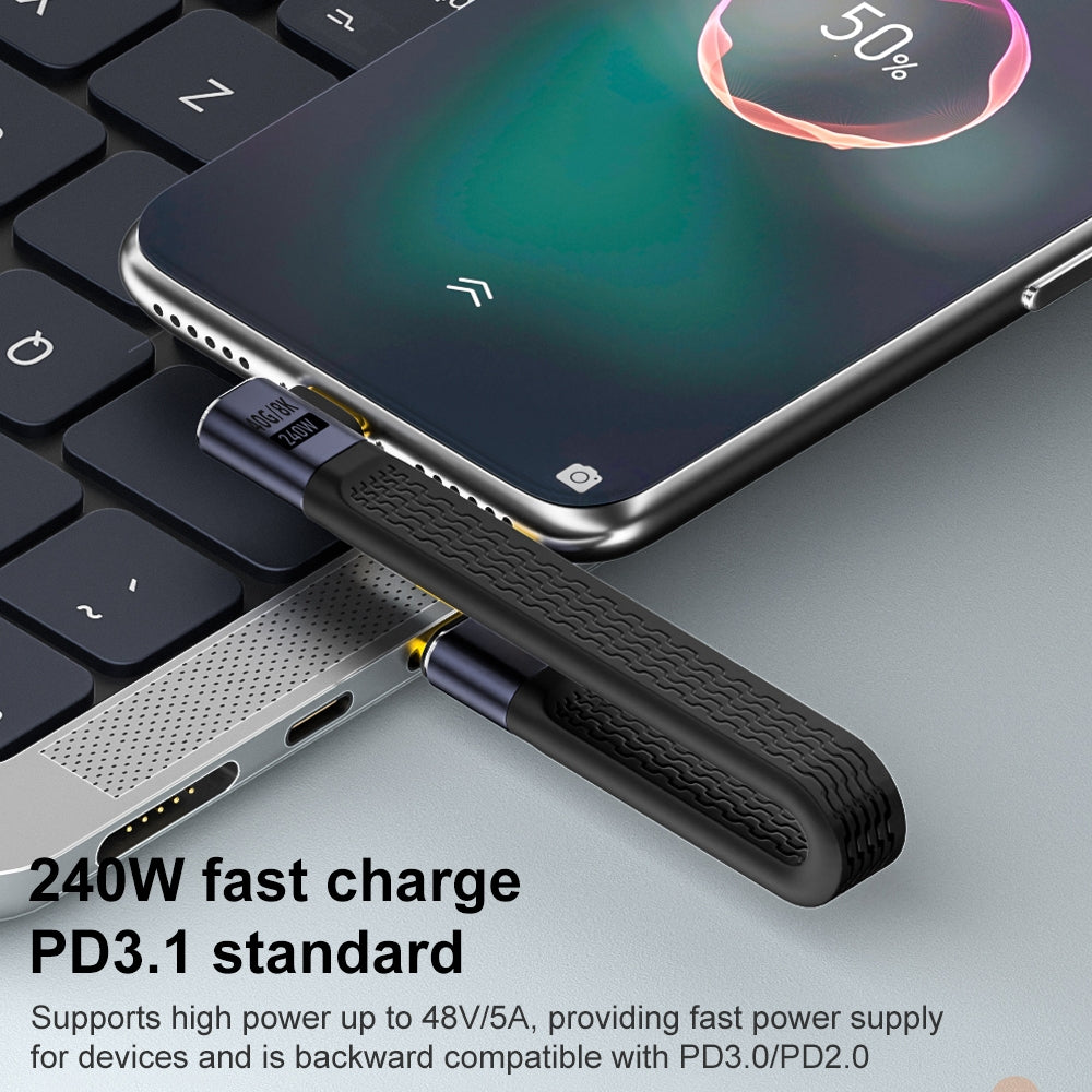 Cable de Datos y Carga USB-C - USB-C OEM Angled 8K Video Version 2, 240W, 0.15m, Negro