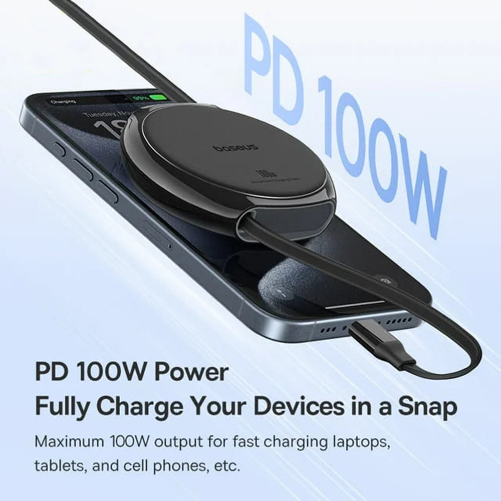 Cable de Datos y Carga USB-C - USB-C Baseus Pathfinder Retractable, 100W, 1m, Negro P10368400111-00