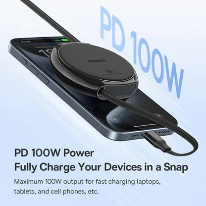 Cable de Datos y Carga USB-C - USB-C Baseus Pathfinder Retractable, 100W, 1m, Negro P10368400111-00
