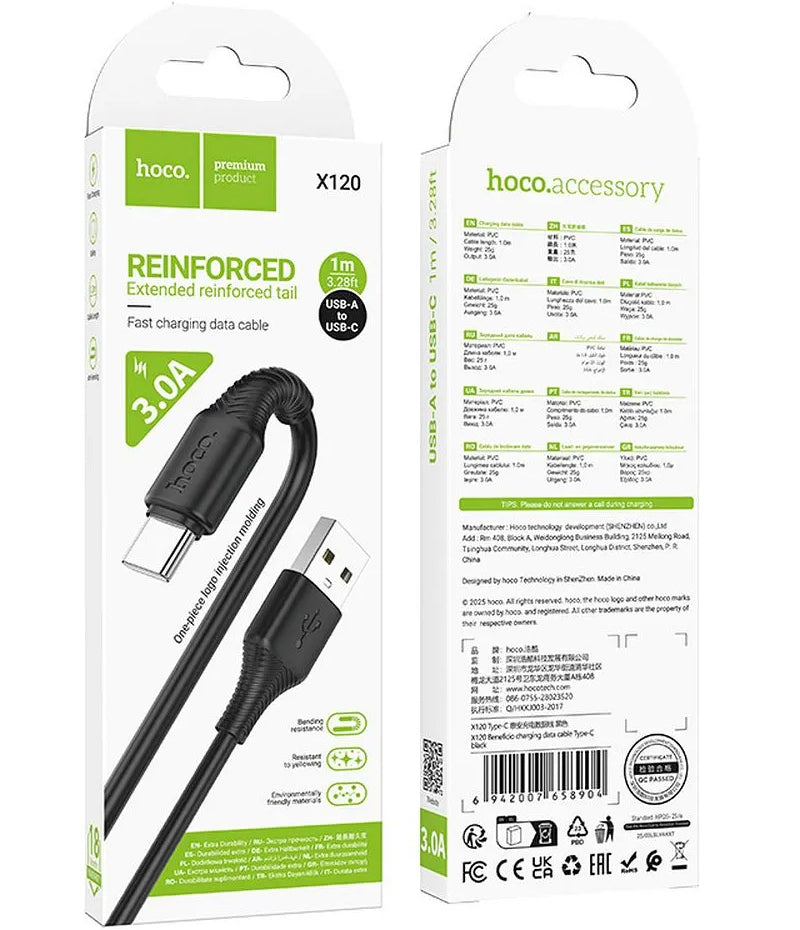 Cable de Datos y Carga USB-A - USB-C HOCO X120, 60W, 1m, Negro