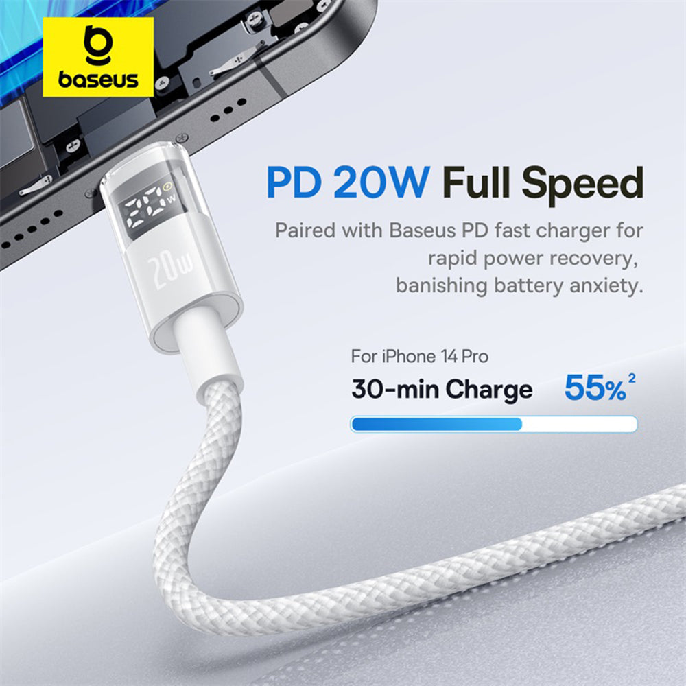 Cable de Datos y Carga USB-C - Lightning Baseus Display 2, 20W, 2m, Blanco P10382703211-01