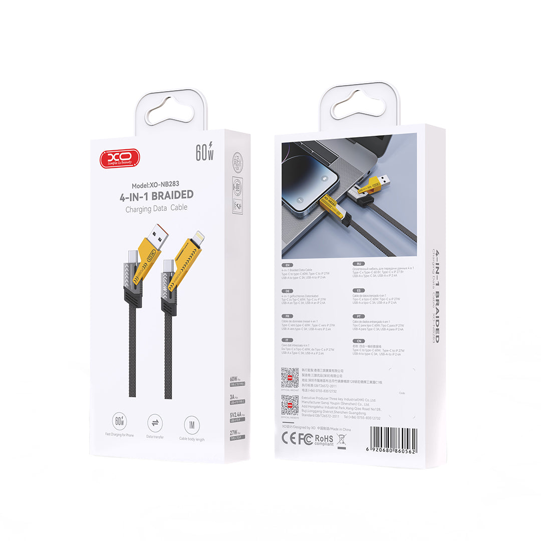 Cable de Datos y Carga USB-A / USB-C - Lightning / USB-C XO Design NB283, 60W, 1m, Gris