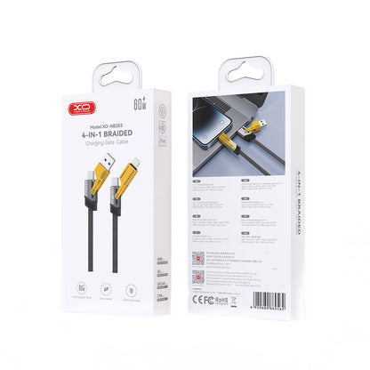 Cable de Datos y Carga USB-A / USB-C - Lightning / USB-C XO Design NB283, 60W, 1m, Gris