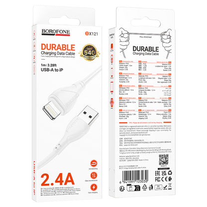 Cable de Datos y Carga USB-A - Lightning Borofone BX121 Energy, 18W, 1m, Blanco