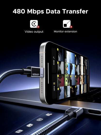 Cable de Datos y Carga USB-C - USB-C UGREEN L524, 60W, 2m, Gris