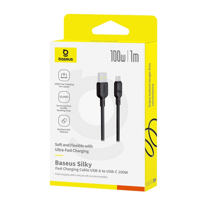 Baseus Silky USB-A to USB-C Data and Charging Cable, 100W, 1m, Black P10377703113-00