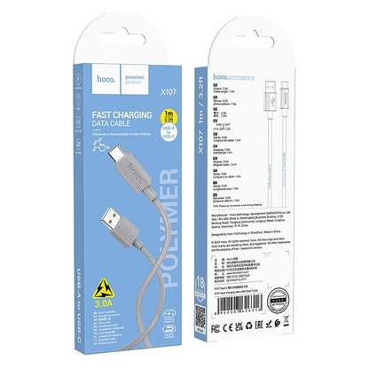 Cable de Datos y Carga USB-A - USB-C HOCO X107, 18W, 1m, Blanco