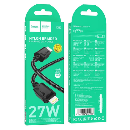 Cable de Datos y Carga USB-C - Lightning HOCO X113, 27W, 1m, Negro