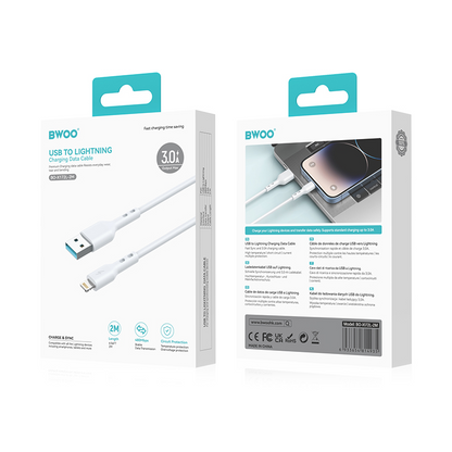 Cable de Datos y Carga USB-A - Lightning BWOO BO-X172L-2M, 15W, 2m, Blanco