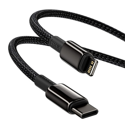 Cable de carga y datos USB-C - Lightning Baseus Tungsteno Tungsteno Oro, 20W, 2m, Negro CATLWWJ-A01