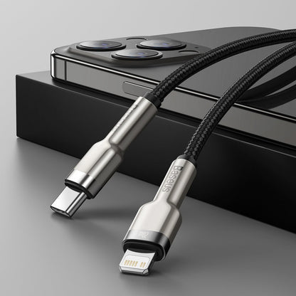 Cable de carga y datos USB-C - Lightning Baseus Cafule Metal Series, 20W, 0,25m, Negro CATLJK-01 