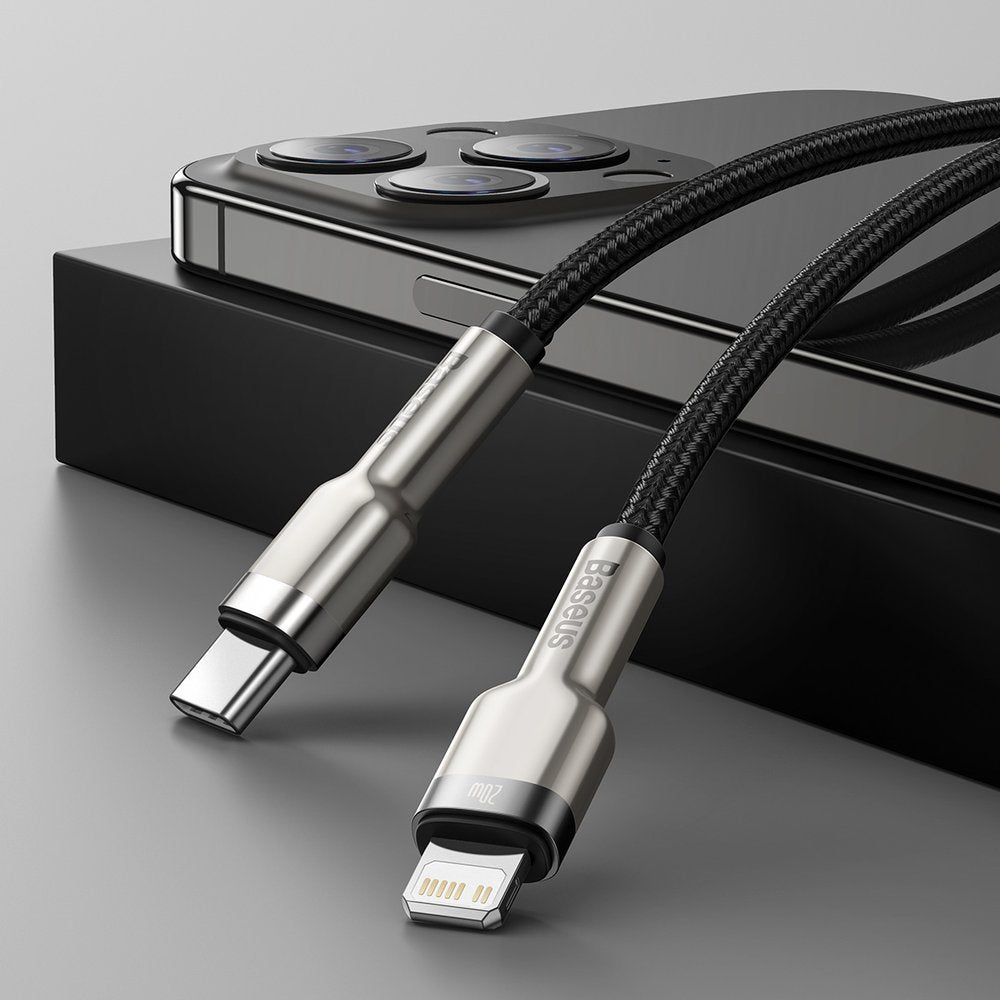 Cable de datos y carga USB-C - Lightning Baseus Cafule Metal Series, 20W, 1m, Negro CATLJK-A01