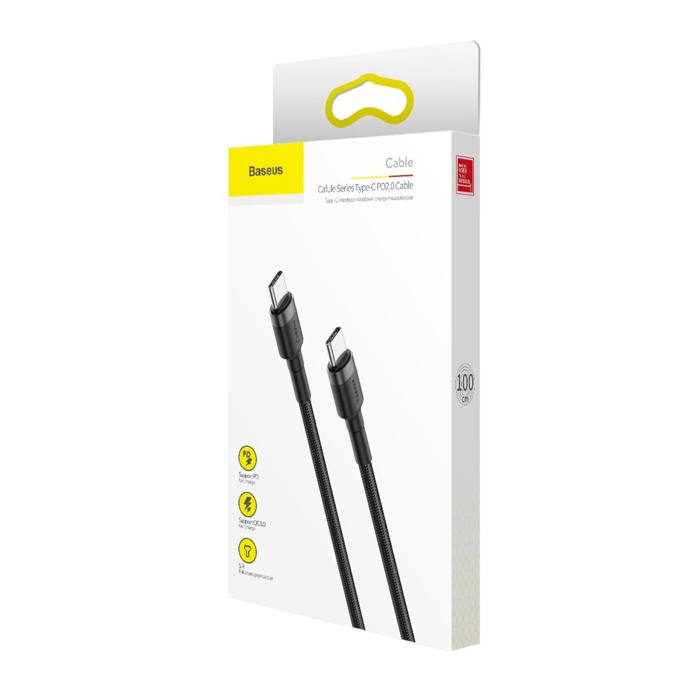 Cable de carga y datos USB-C - USB-C Baseus Cafule, 60W, 1m, Negro CATKLF-GG1 CATKLF-GG1