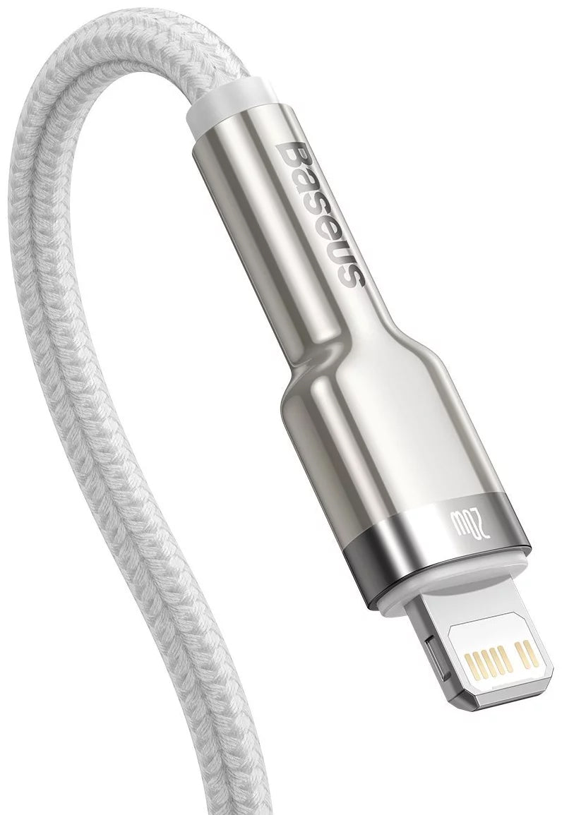 Cable de carga y datos USB-C - Lightning Baseus Cafule Metal Series, 20W, 1m, Blanco CATLJK-A02